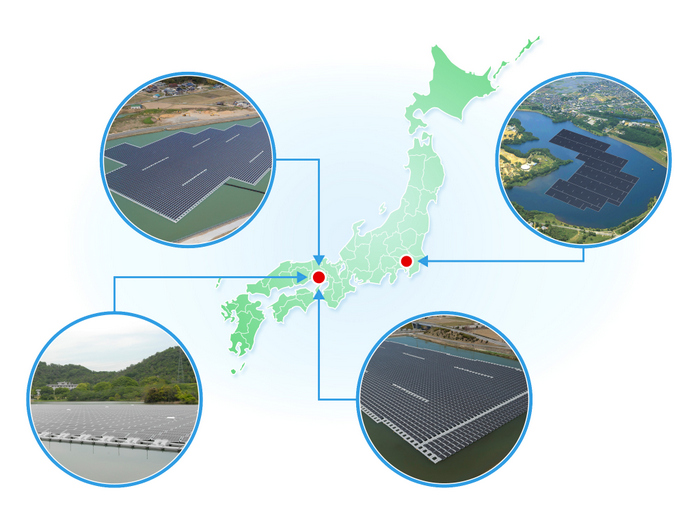 Map of floating solar power projects by Kyocera TCL Solar