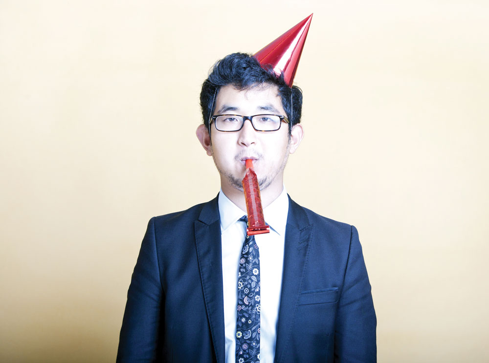 business man in party hat