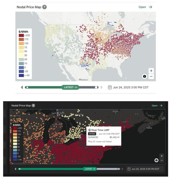 Nodal Price Maps show varying price ranges across the U.S. Source: Gridstatus 