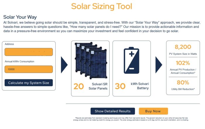 Solvari Solar Sizing Tool