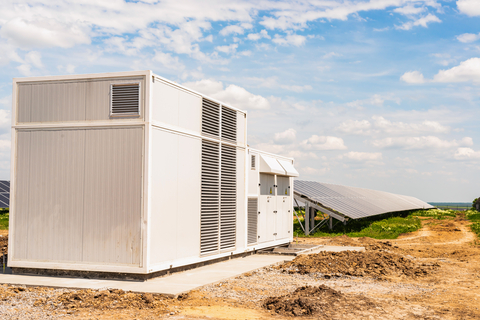 A solar transformer and panels in the desert