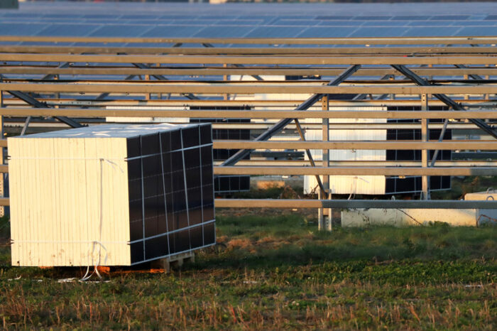 decommissioned solar panels ready for recycling