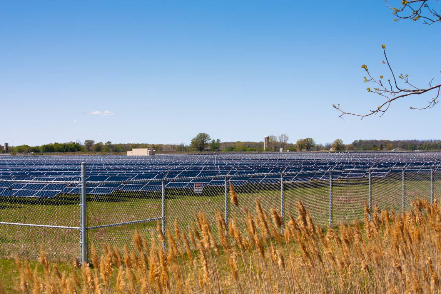 In Sarnia, Ontario, acres of farmland are covered with solar panels to produce energy from the sun at this large-scale solar farm.