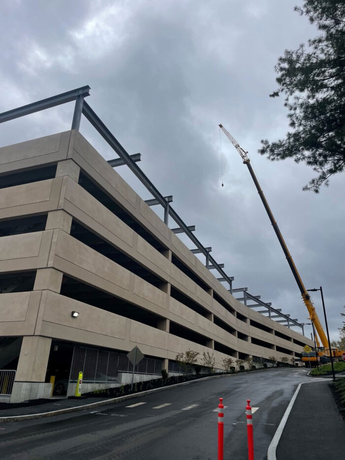 Construction of a 0.82 MW garage canopy in Acton, MA. Credit: Terrasmart
