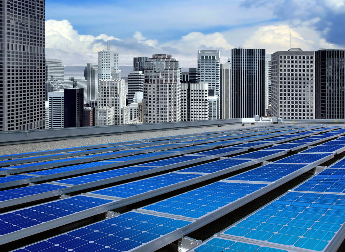 commercial rooftop solar stock photo